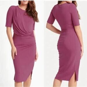 Betabrand Drape Jersey Stretch Midi Pink Dress L Large